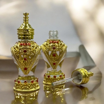 Middle Eastern 1/4 Oz Ruby and Gold Floral Dipstick Bottle